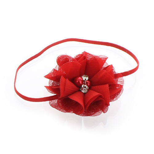Red Baby/Toddler Chiffon Flower Skinny Headband | My Lello - 7