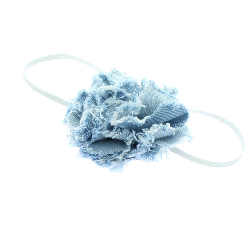 Faded Blues Baby/Toddler Frayed Denim Flower Skinny Headband | My Lello - 2