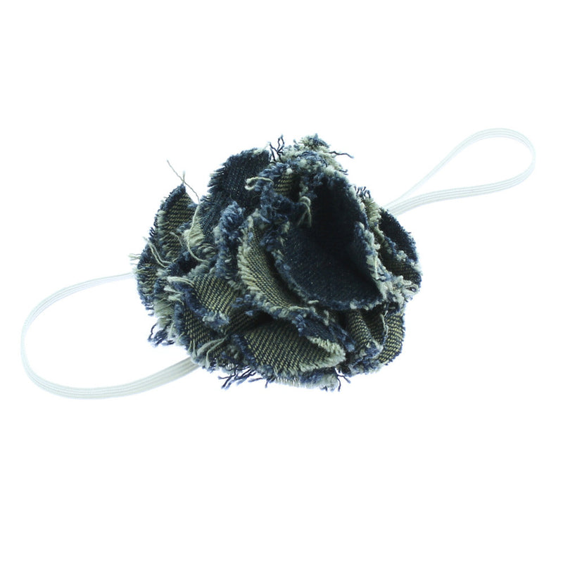 Deep Indigo Baby/Toddler Frayed Denim Flower Skinny Headband | My Lello - 3