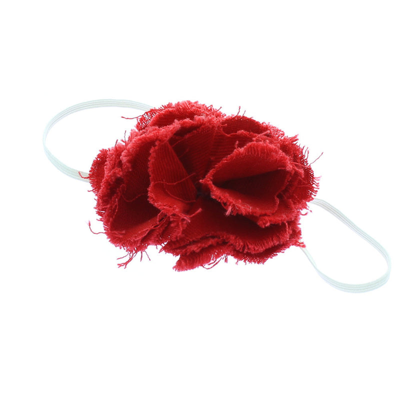 Cherry Red Baby/Toddler Frayed Denim Flower Skinny Headband | My Lello - 6
