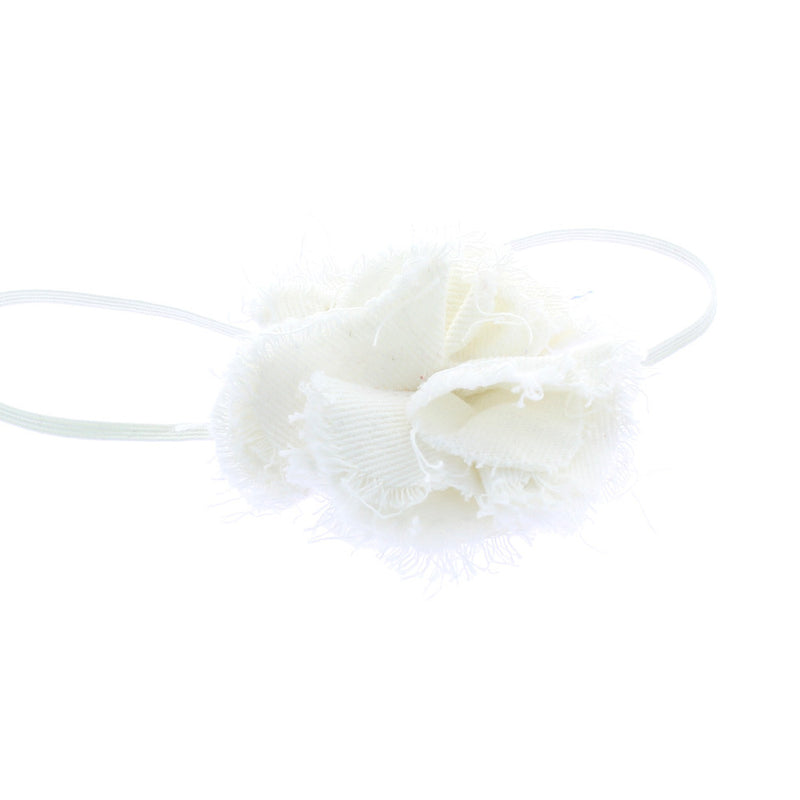 Vintage White Baby/Toddler Frayed Denim Flower Skinny Headband | My Lello - 4