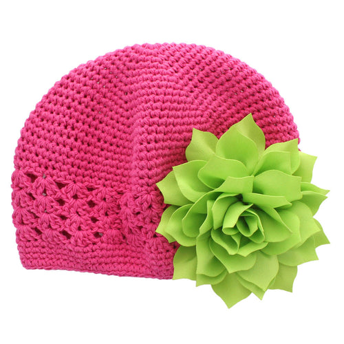 Hot Pink/Apple Green Girls Kufi Crochet Beanie Hat | My Lello - 37