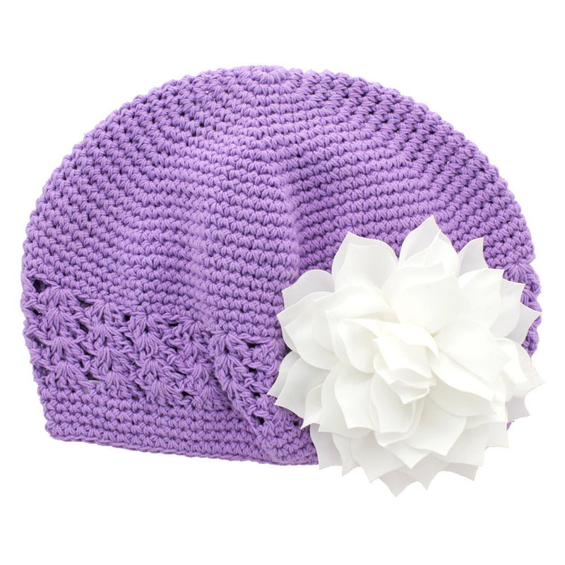 Lavender/White Girls Kufi Crochet Beanie Hat | My Lello - 41