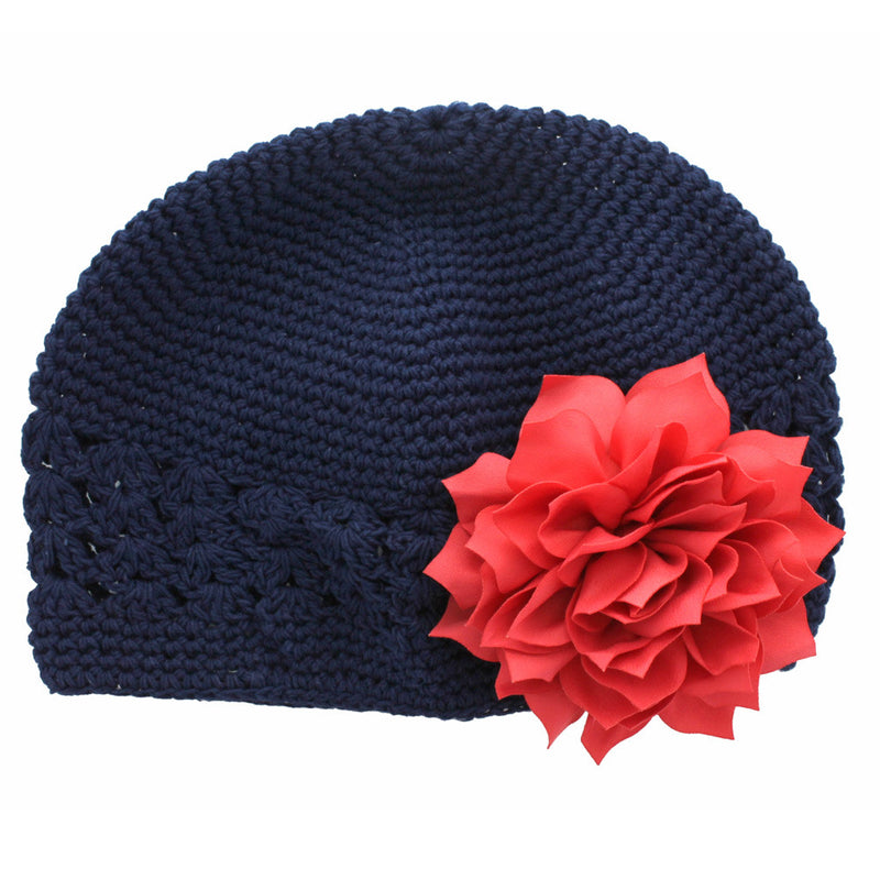 Navy/Coral Girls Kufi Crochet Beanie Hat | My Lello - 44