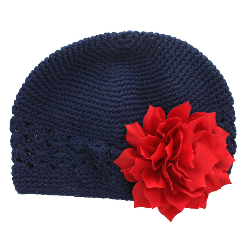 Navy/Red Girls Kufi Crochet Beanie Hat | My Lello - 48