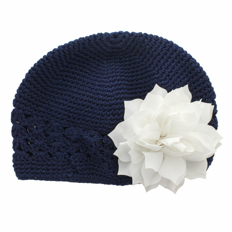 Navy/White Girls Kufi Crochet Beanie Hat | My Lello - 49