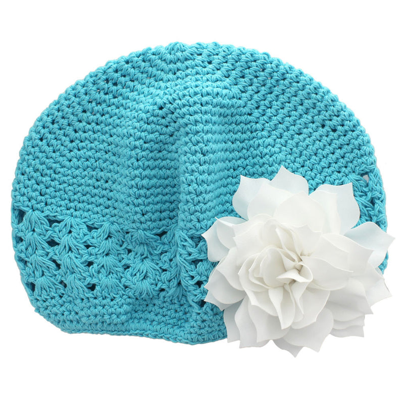 Turquoise/White Girls Kufi Crochet Beanie Hat | My Lello - 52