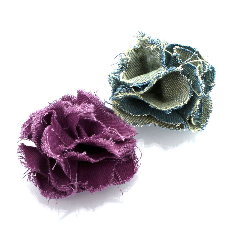 Rustic Plum/Stonewash Shabby Frayed Denim Hair Flower Clip Pair | My Lello - 4