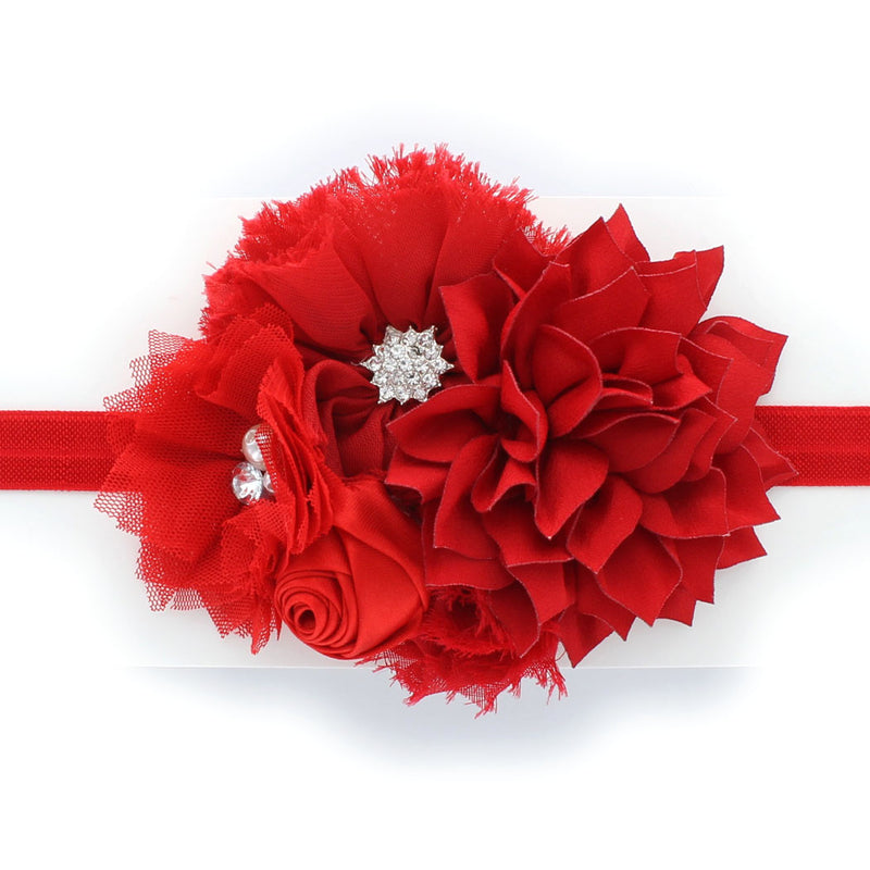 Red Girls Shabby Fabric Flower Cluster Headband | My Lello - 16