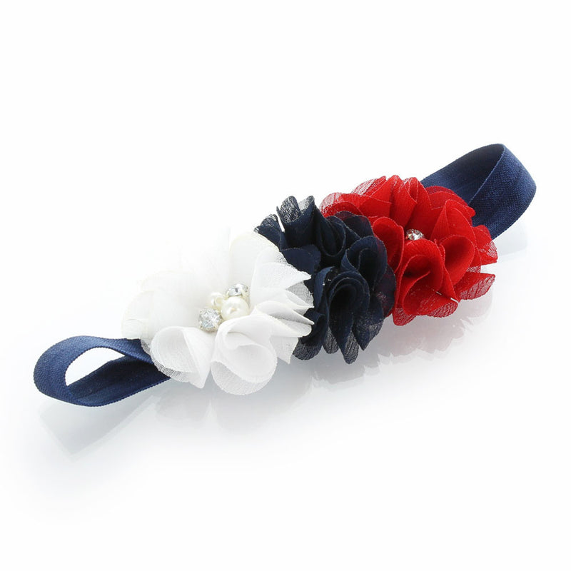 White/Navy/Red Girls Beaded Chiffon 3-Flower Headband | My Lello - 22