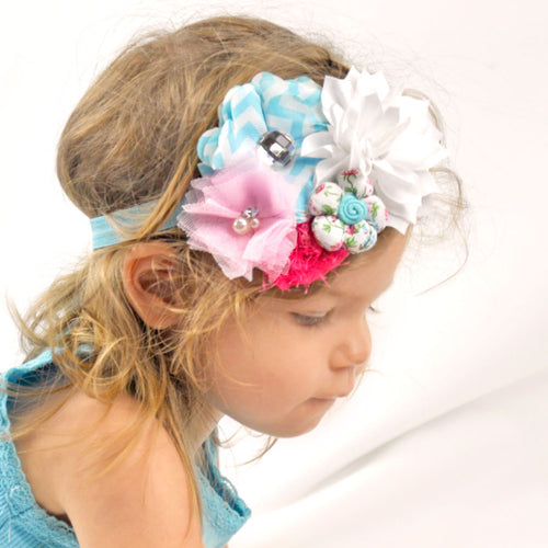  Girls Shabby Fabric Flower Cluster Headband | My Lello - 1