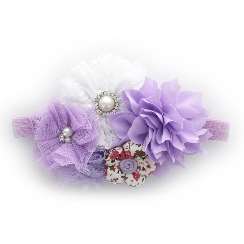 Lavender Floral Girls Shabby Fabric Flower Cluster Headband | My Lello - 7
