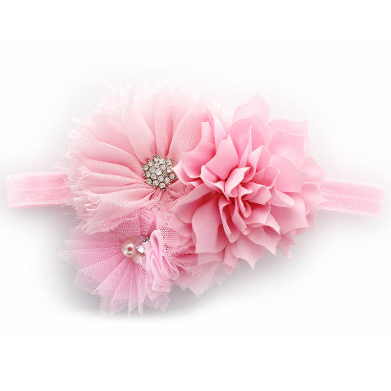 Light Pink Girls Shabby Fabric Flower Cluster Headband | My Lello - 3