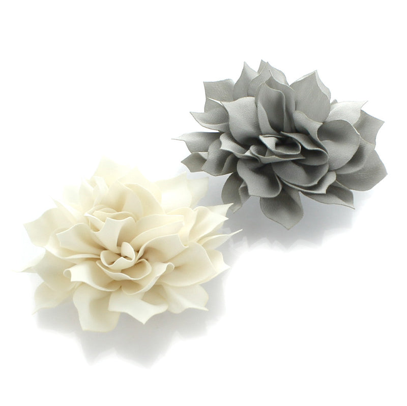 Ivory/Gray Medium Petal Blossom Hair Flower Clip Pair | My Lello - 3