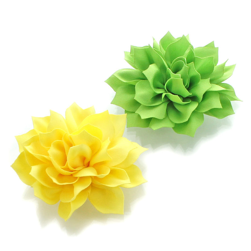 Yellow/Apple Green Medium Petal Blossom Hair Flower Clip Pair | My Lello - 4