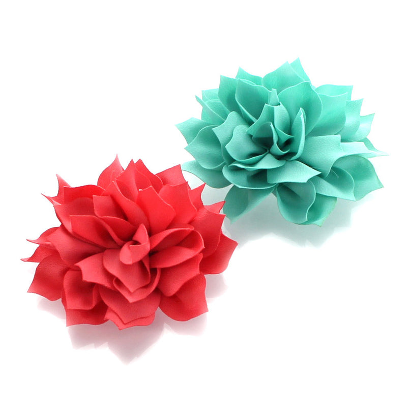 Light Coral/Aqua Medium Petal Blossom Hair Flower Clip Pair | My Lello - 5