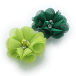 Apple Green/Emerald Chiffon Beaded Hair Flower Clip Pair | My Lello - 3