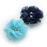 Light Blue/Navy Chiffon Beaded Hair Flower Clip Pair | My Lello - 6