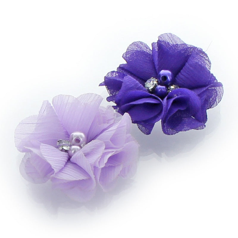 lavender flower hair clip Chiffon Beaded Hair Flower Clip Pair – My Lello