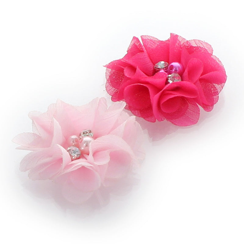 Light Pink/Hot Pink Chiffon Beaded Hair Flower Clip Pair | My Lello - 8