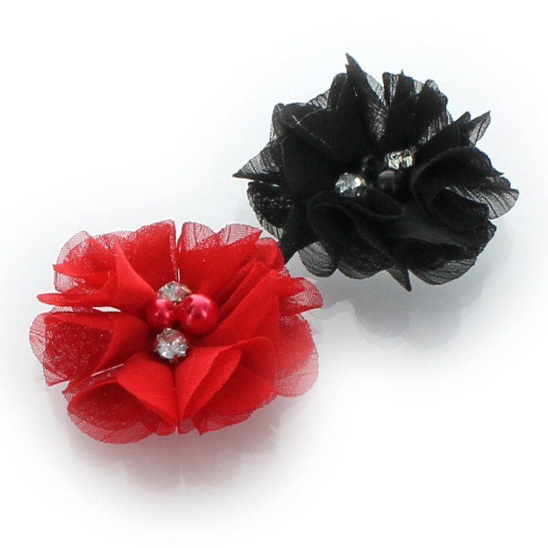 Red/Black Chiffon Beaded Hair Flower Clip Pair | My Lello - 10
