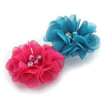 Hot Pink/Turquoise Chiffon Beaded Hair Flower Clip Pair | My Lello - 11