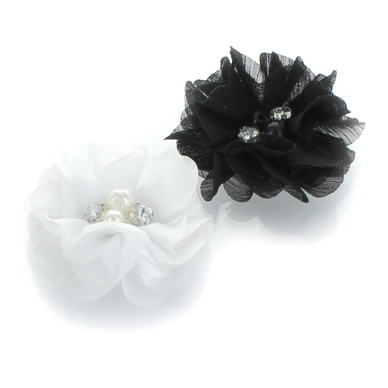 White/Black Chiffon Beaded Hair Flower Clip Pair | My Lello - 12