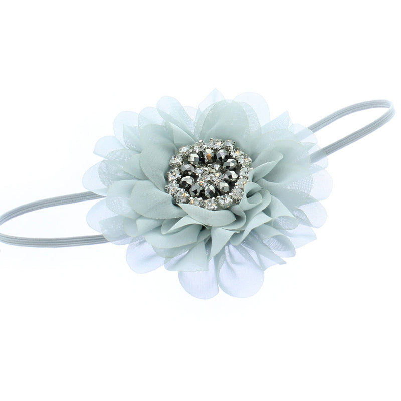 Grey Baby/Toddler Vintage Jeweled Chiffon Flower Skinny Headband | My Lello - 5