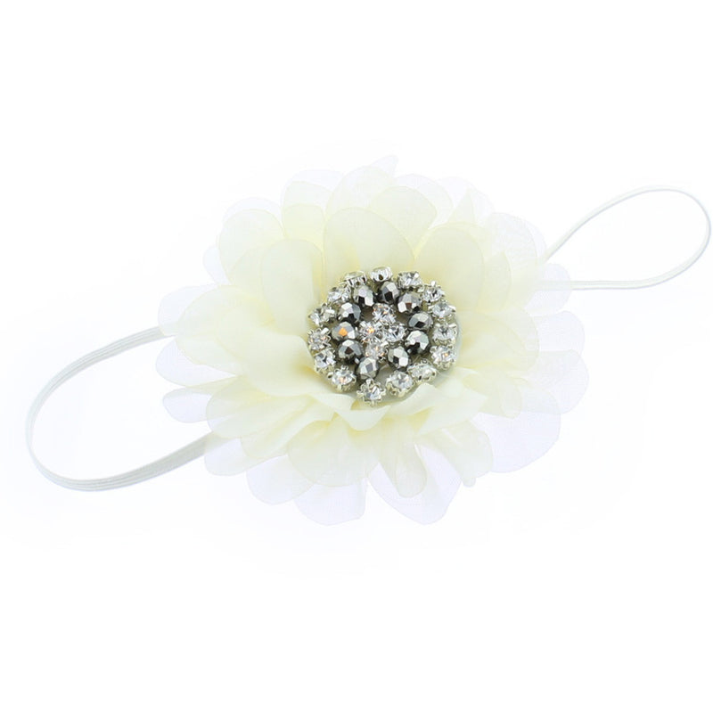 Ivory Baby/Toddler Vintage Jeweled Chiffon Flower Skinny Headband | My Lello - 3