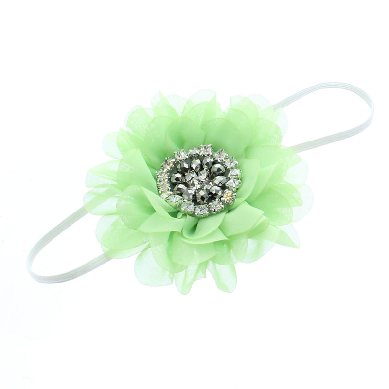 Pastel Green Baby/Toddler Vintage Jeweled Chiffon Flower Skinny Headband | My Lello - 12