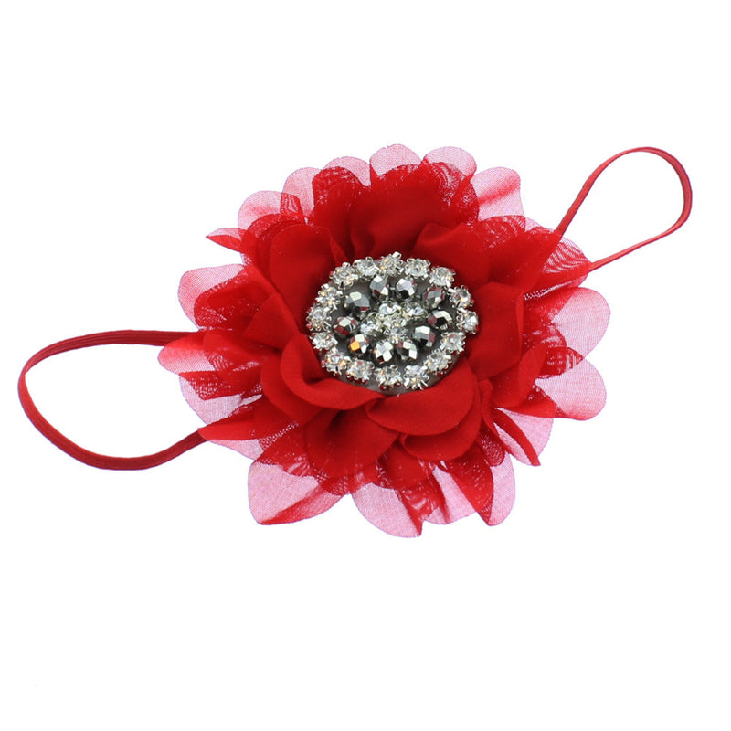 Red Baby/Toddler Vintage Jeweled Chiffon Flower Skinny Headband | My Lello - 9