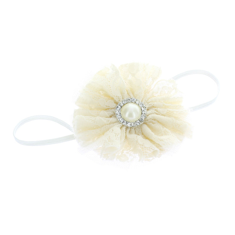 Ivory Baby/Toddler Vintage Lace & Pearl Flower Skinny Headband | My Lello - 4