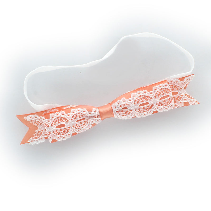 My Lello Satin/Lace Sailor Hair-Bow Peach