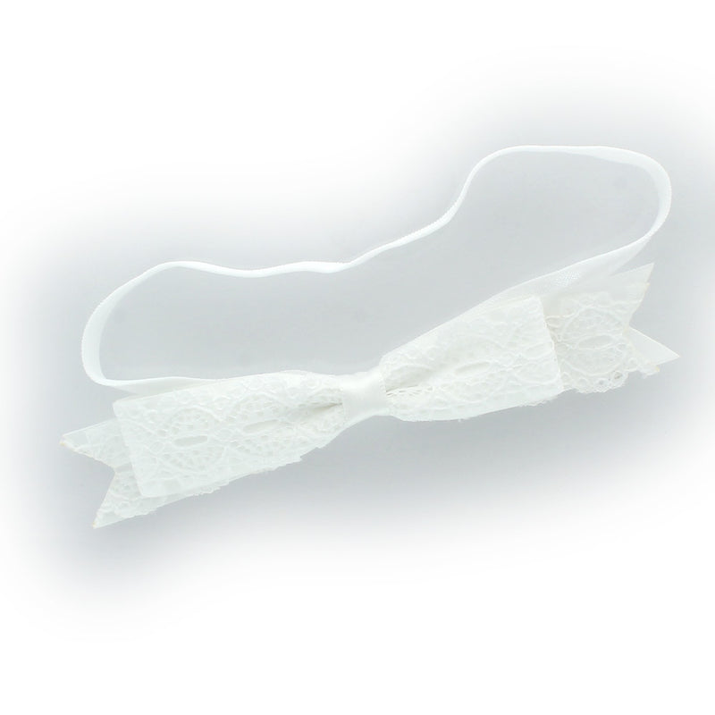 White Satin/Lace Bow Baby Headband | My Lello - 2