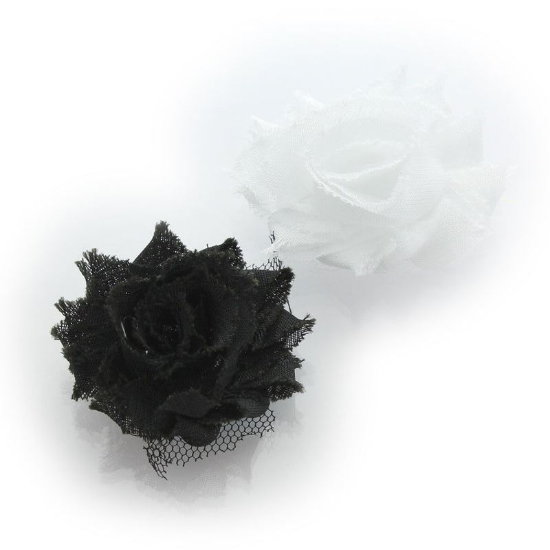 White/Black Shabby Rose Baby Hair Flower Clip Pair | My Lello - 7