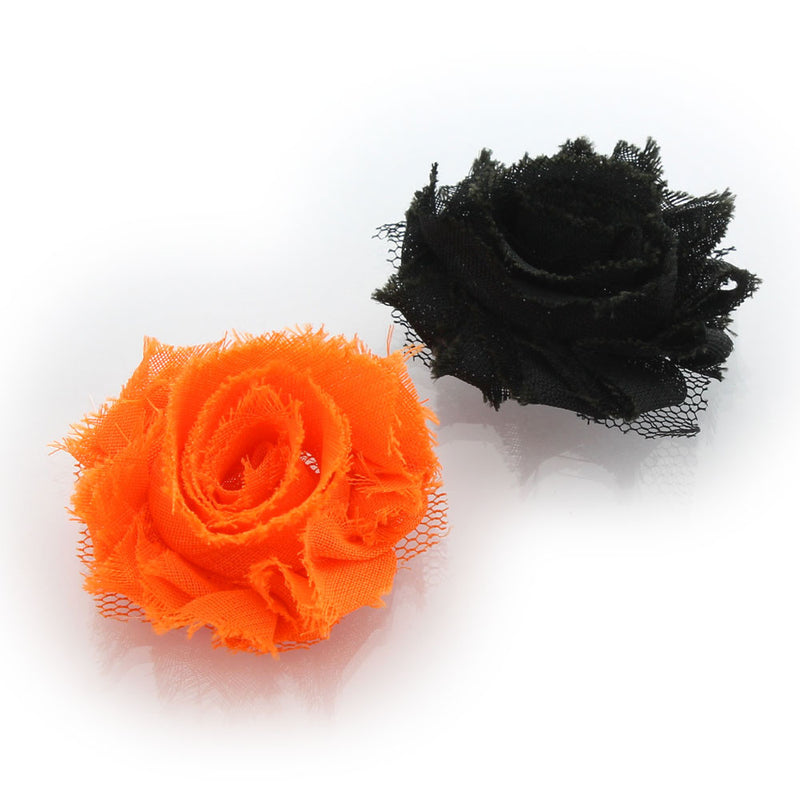 Orange/Black Shabby Rose Baby Hair Flower Clip Pair | My Lello - 8