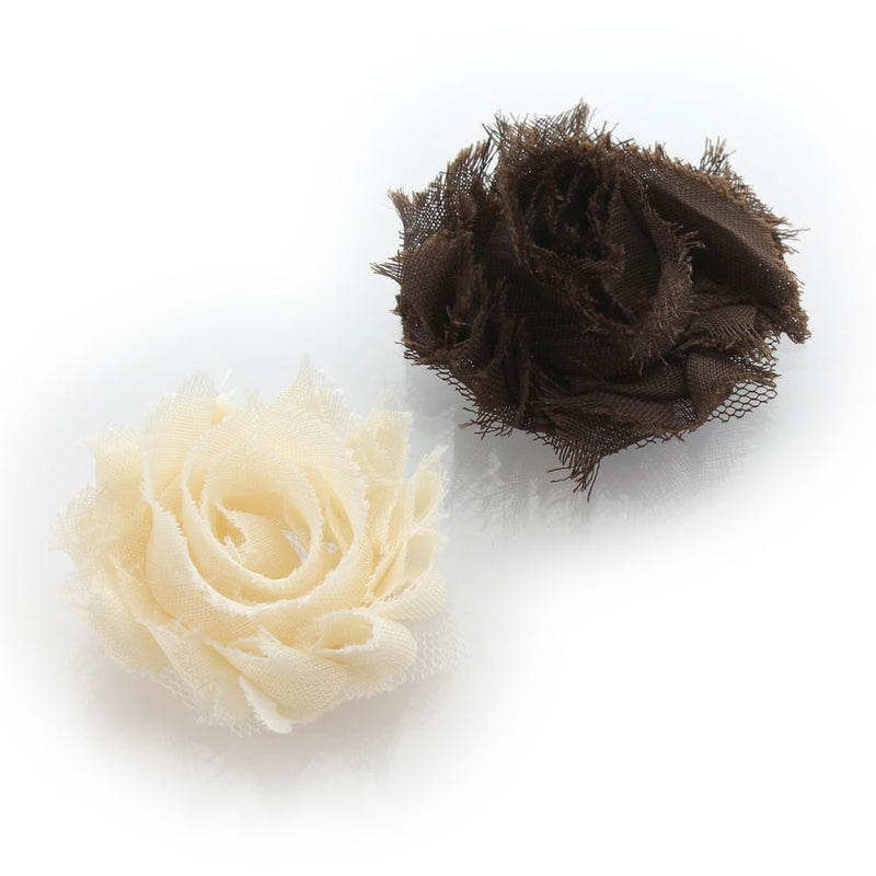 Cream/Brown Shabby Rose Baby Hair Flower Clip Pair | My Lello - 12