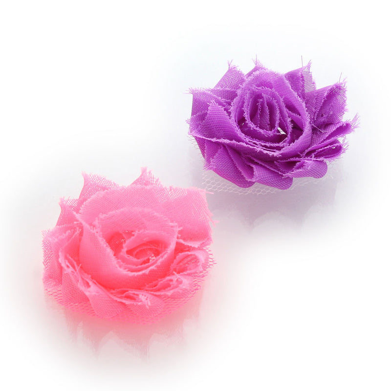 Grape/Bubblegum Pink Shabby Rose Baby Hair Flower Clip Pair | My Lello - 17