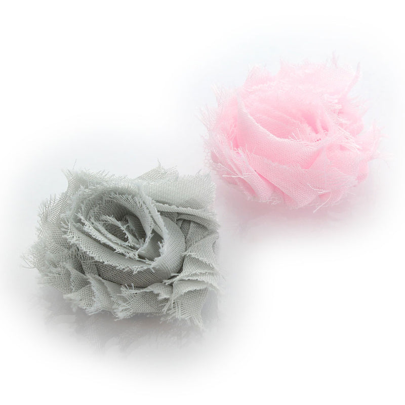 Light Pink/Gray Shabby Rose Baby Hair Flower Clip Pair | My Lello - 21