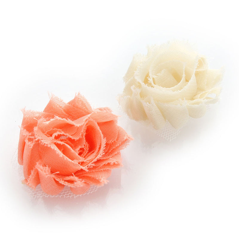 Peach/Cream Shabby Rose Baby Hair Flower Clip Pair | My Lello - 25