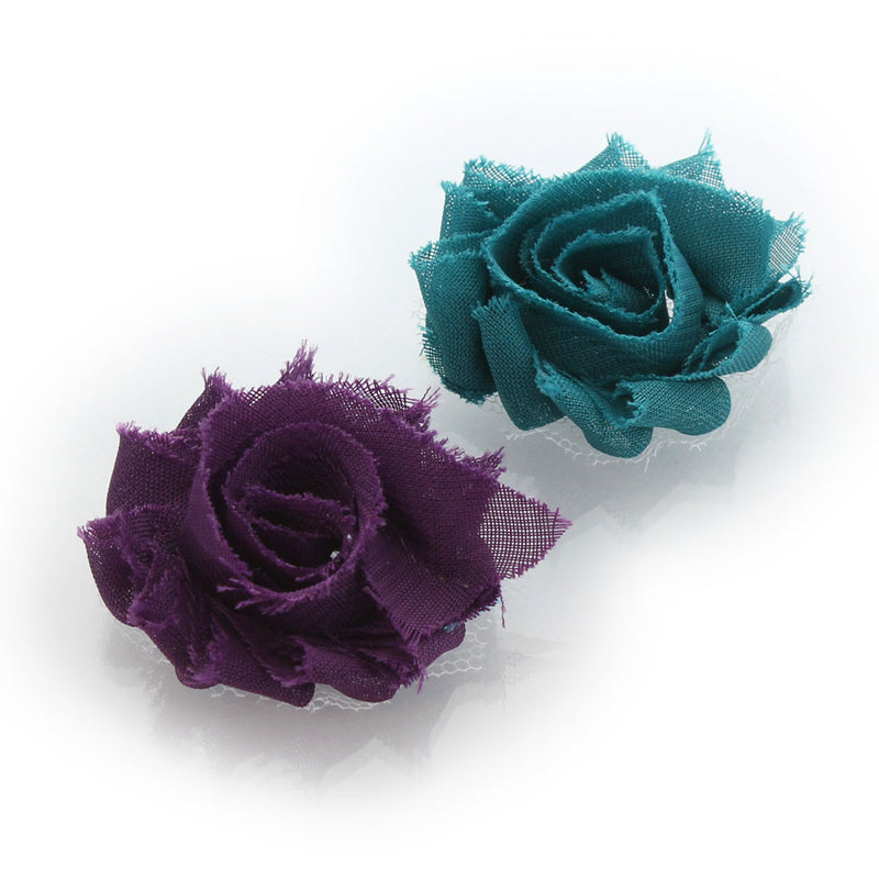Plum/Teal Shabby Rose Baby Hair Flower Clip Pair | My Lello - 27