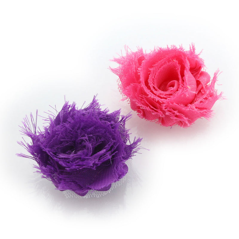 Purple/Hot Pink Shabby Rose Baby Hair Flower Clip Pair | My Lello - 28