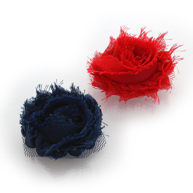Navy/Red Shabby Rose Baby Hair Flower Clip Pair | My Lello - 31