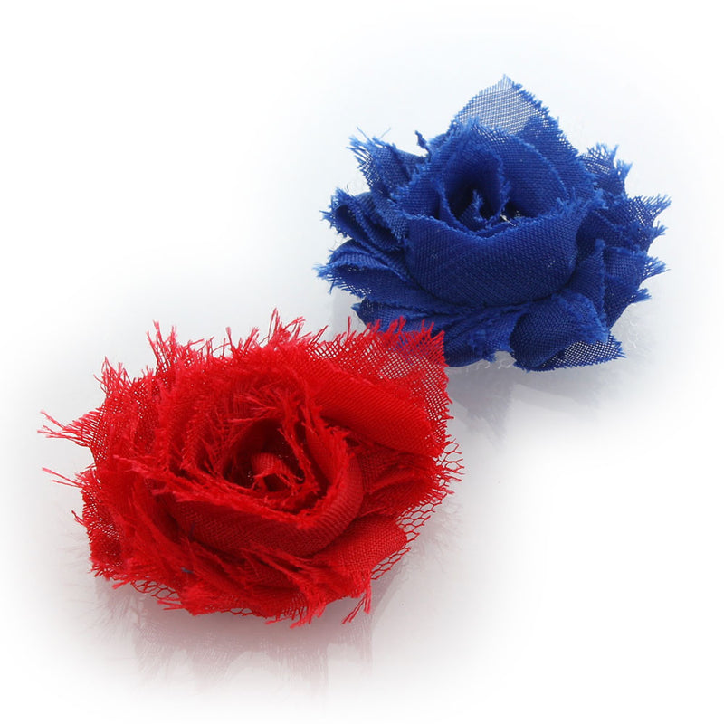 Red/Royal Blue Shabby Rose Baby Hair Flower Clip Pair | My Lello - 32