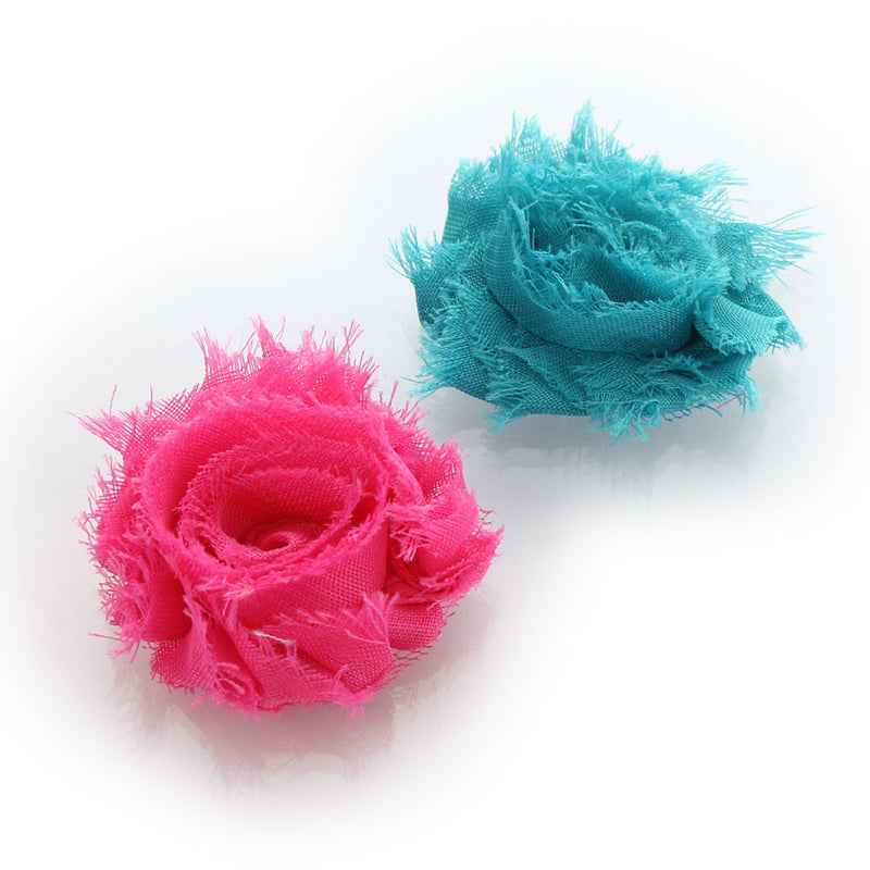 Turquoise/Hot Pink Shabby Rose Baby Hair Flower Clip Pair | My Lello - 37