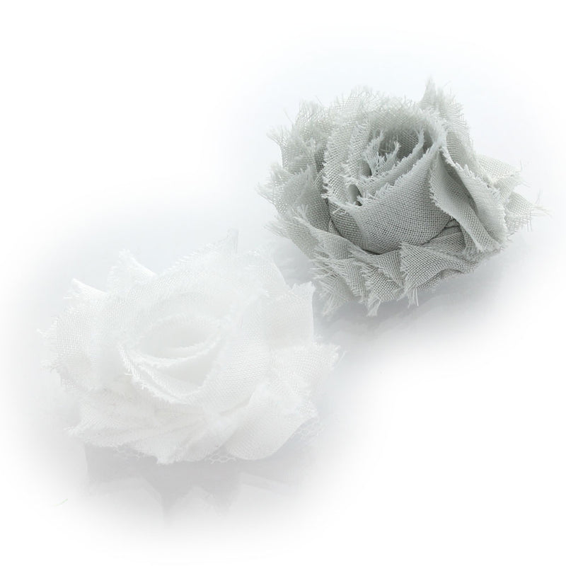 White/Gray Shabby Rose Baby Hair Flower Clip Pair | My Lello - 38