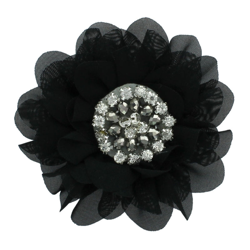 Black Chiffon Jewelled Hair Flower Clip | My Lello - 3