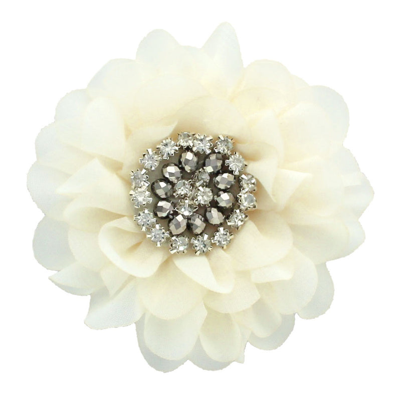 Ivory Chiffon Jewelled Hair Flower Clip | My Lello - 8