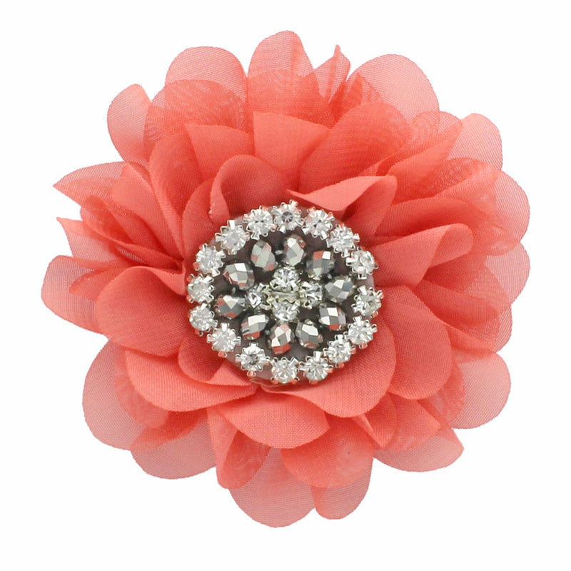 Light Coral Chiffon Jewelled Hair Flower Clip | My Lello - 10