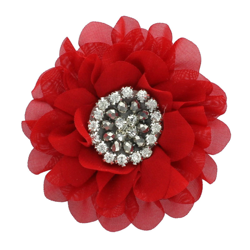 Red Chiffon Jewelled Hair Flower Clip | My Lello - 15